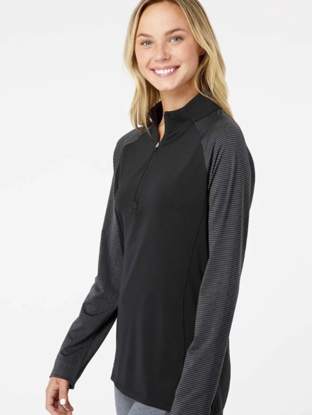 Adidas A521 - Women's Stripe Block Quarter-Zip Pullover - Black - Picture 3 of 5